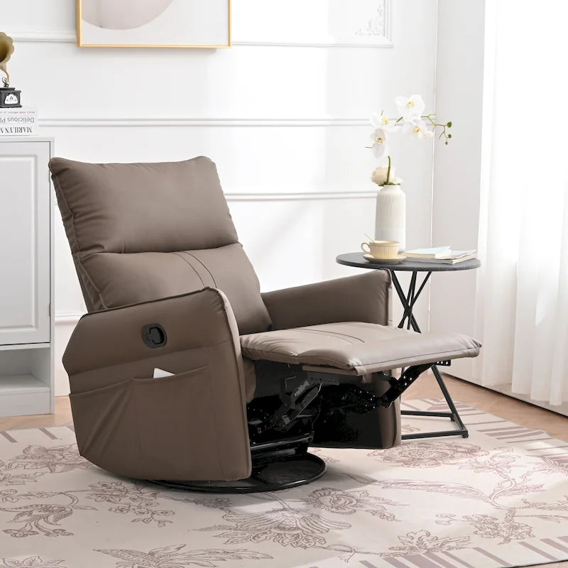 Small Rocking Swivel Recliner Chair with Overstuffed Seat