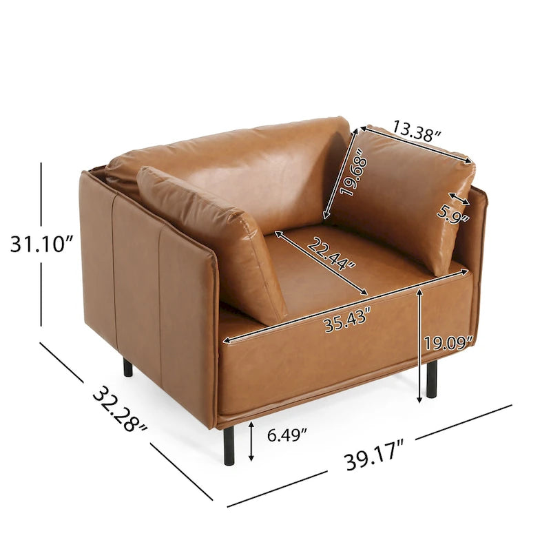 Brown 39" Accent Chair with Metal Legs