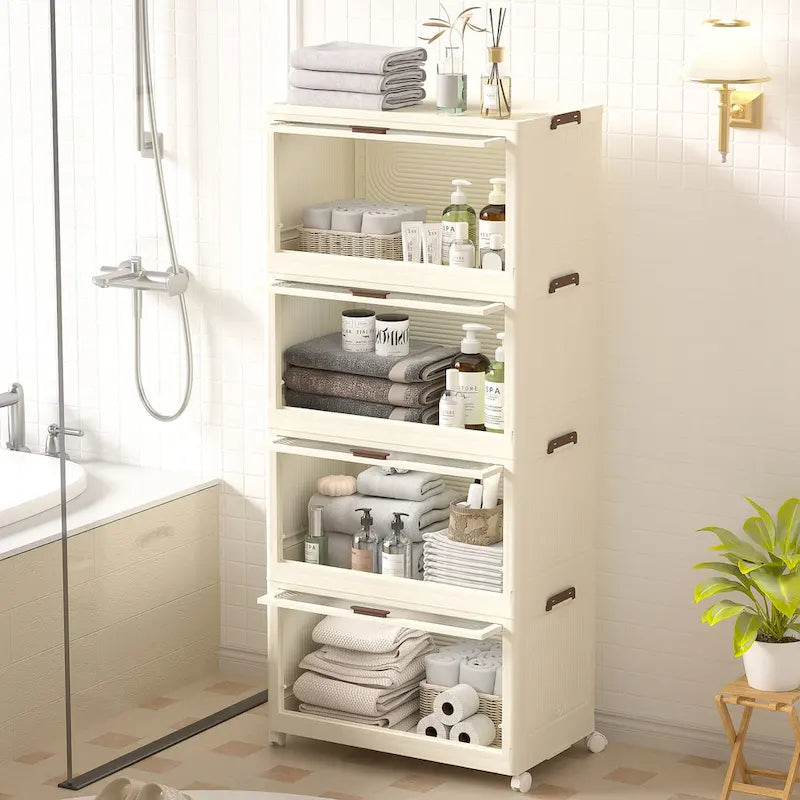 4-Tier Plastic Storage Bins with Lids, Wheels & Collapsible Design