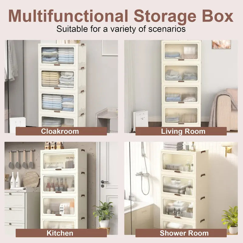 4-Tier Plastic Storage Bins with Lids, Wheels & Collapsible Design