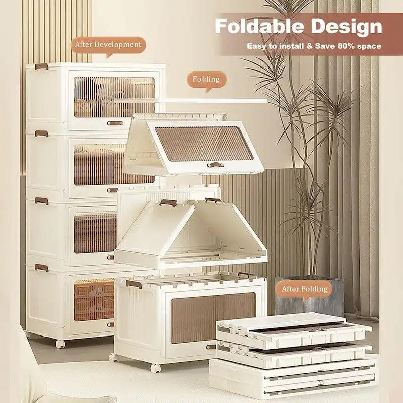 4-Tier Plastic Storage Bins with Lids, Wheels & Collapsible Design