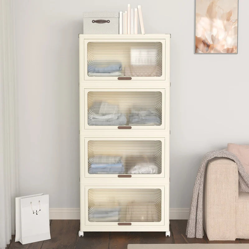 4-Tier Plastic Storage Bins with Lids, Wheels & Collapsible Design