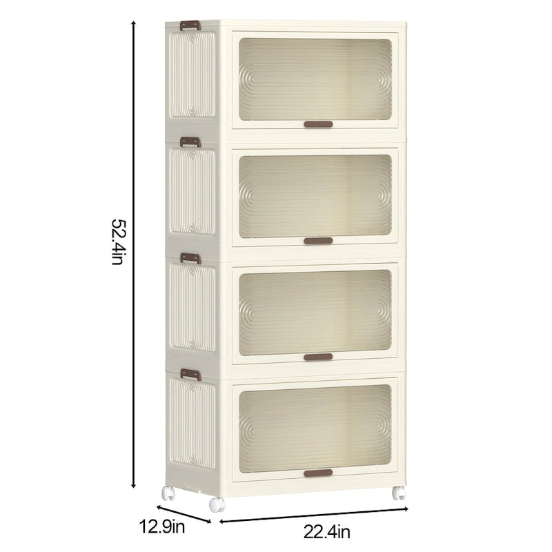 4-Tier Plastic Storage Bins with Lids, Wheels & Collapsible Design