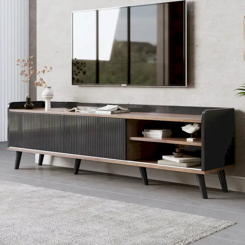 63" Mid-Century TV Stand with 2 Cabinets & Open Compartments for TVs up to 70"