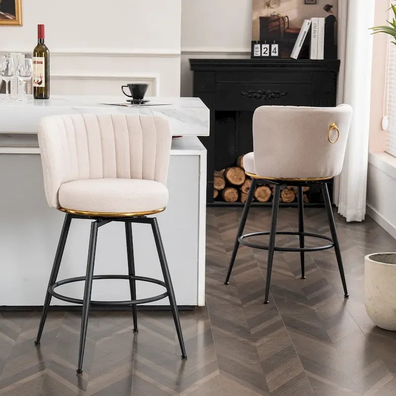 Modern Swivel Bar Stool, Performance Upholstered Counter Height Bar Stool with Back for Kitchen, Bar, Dining Room