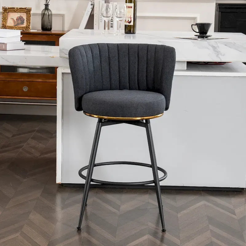 Modern Swivel Bar Stool, Performance Upholstered Counter Height Bar Stool with Back for Kitchen, Bar, Dining Room