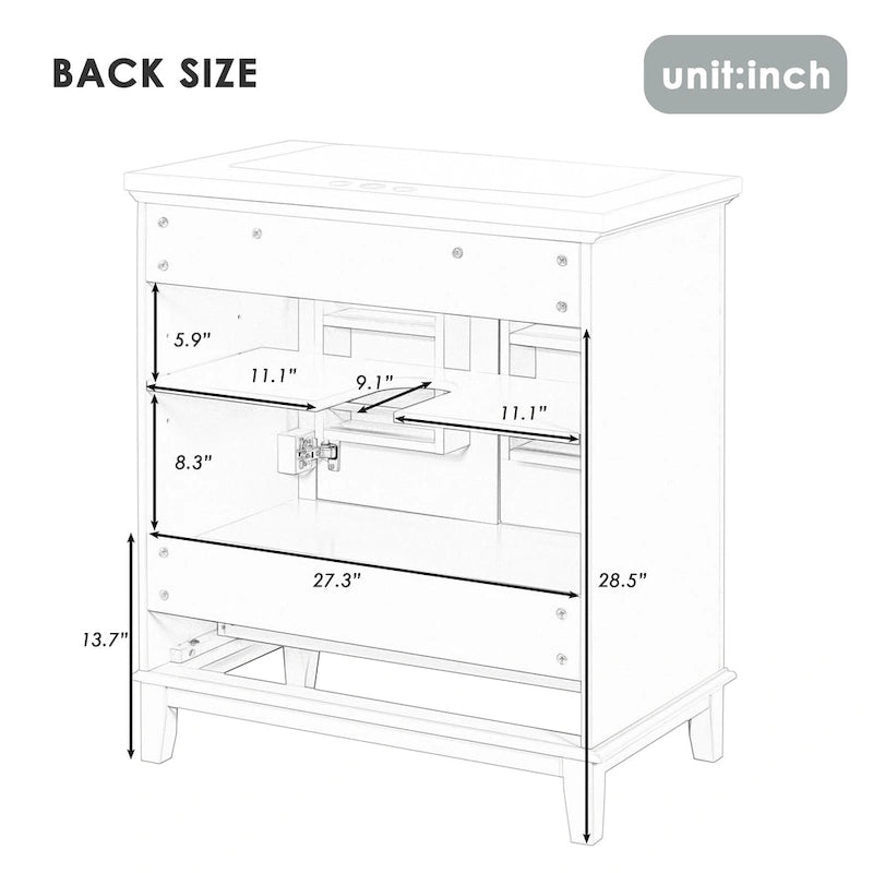 30" Bathroom Floor Storage Cabinet with Doors, Drawers & Adjustable Shelf