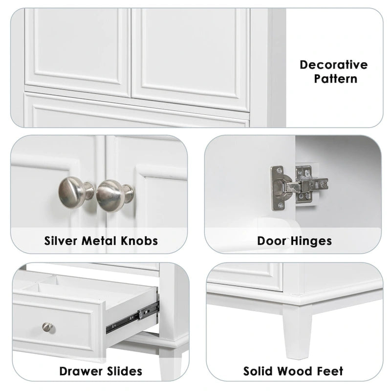 30" Bathroom Floor Storage Cabinet with Doors, Drawers & Adjustable Shelf
