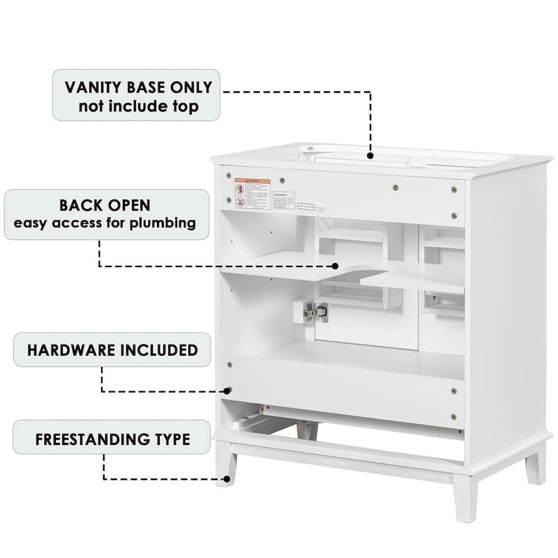 30" Bathroom Floor Storage Cabinet with Doors, Drawers & Adjustable Shelf