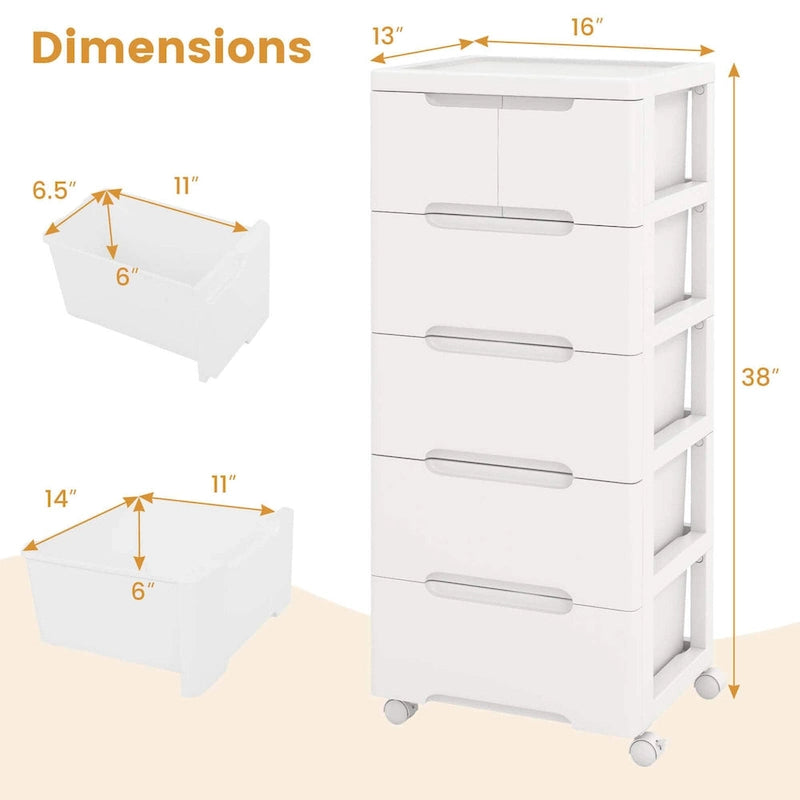 6-Drawer Plastic Rolling Storage Cart with 4 Universal Wheels