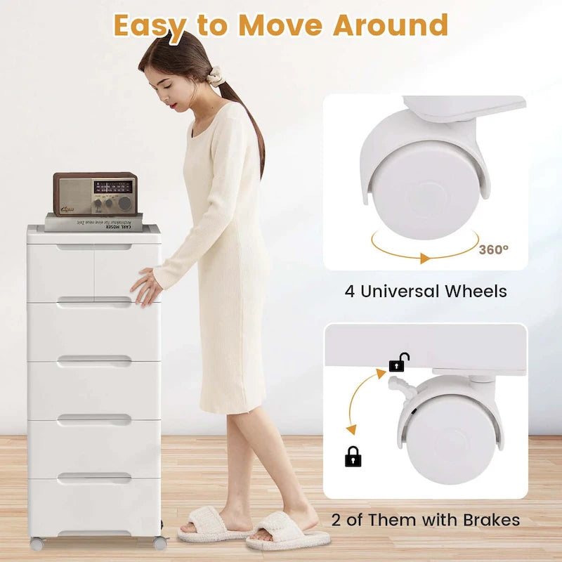 6-Drawer Plastic Rolling Storage Cart with 4 Universal Wheels