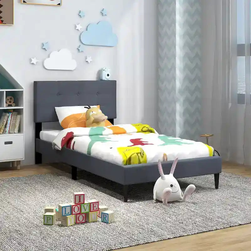 Twin Upholstered Platform Bed Button Tufted