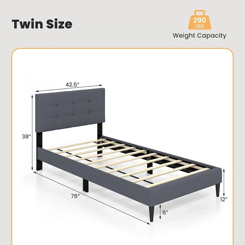 Twin Upholstered Platform Bed Button Tufted