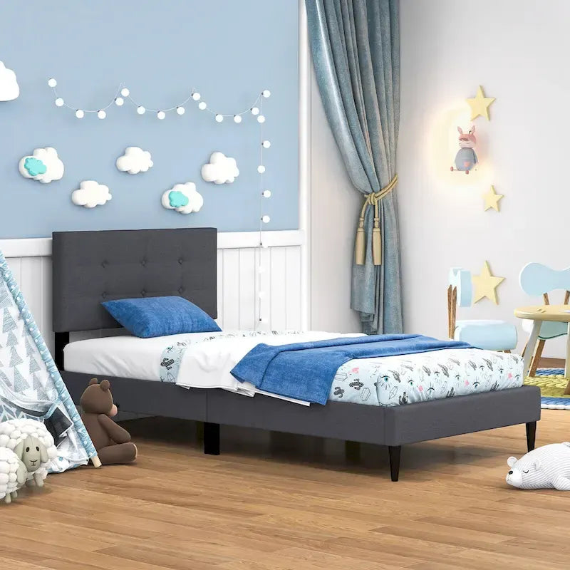 Twin Upholstered Platform Bed Button Tufted