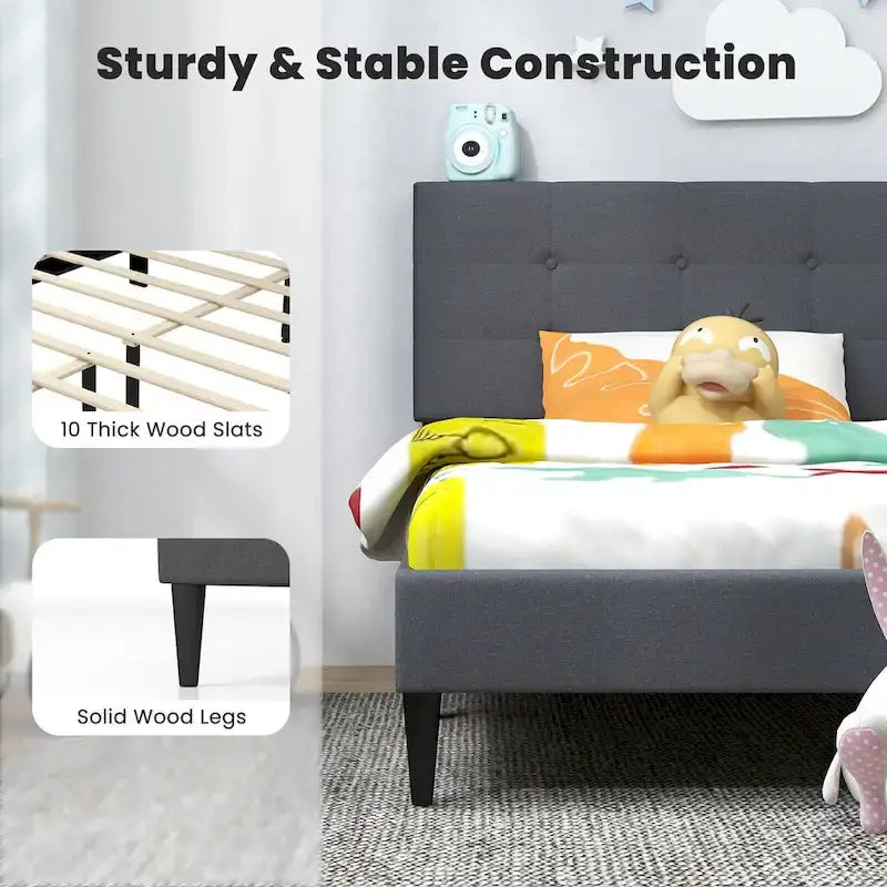 Twin Upholstered Platform Bed Button Tufted