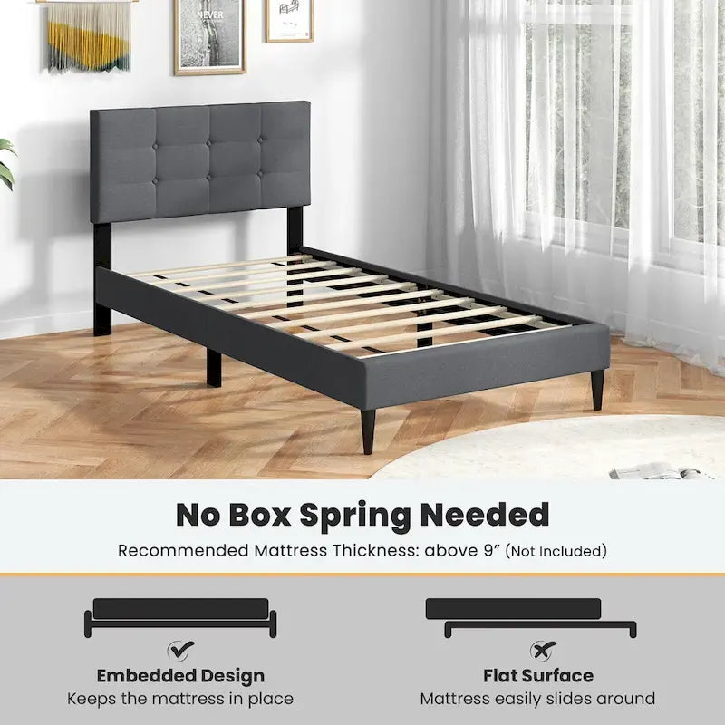 Twin Upholstered Platform Bed Button Tufted
