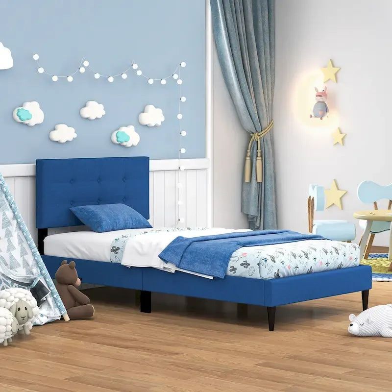 Twin Upholstered Platform Bed Button Tufted