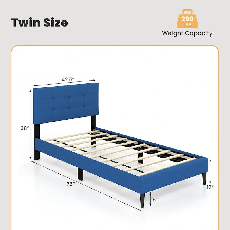 Twin Upholstered Platform Bed Button Tufted