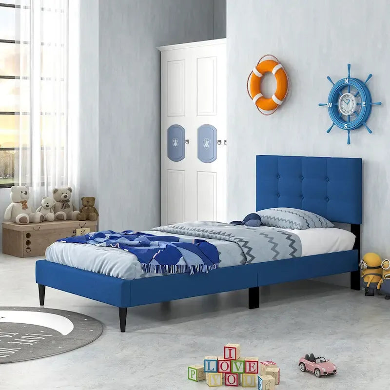 Twin Upholstered Platform Bed Button Tufted