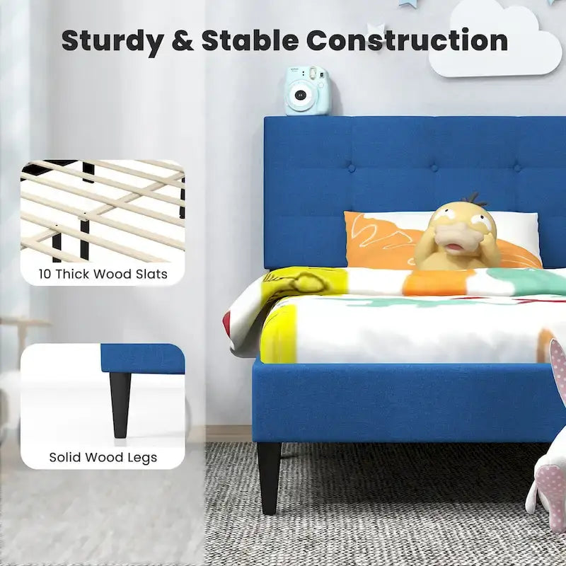 Twin Upholstered Platform Bed Button Tufted