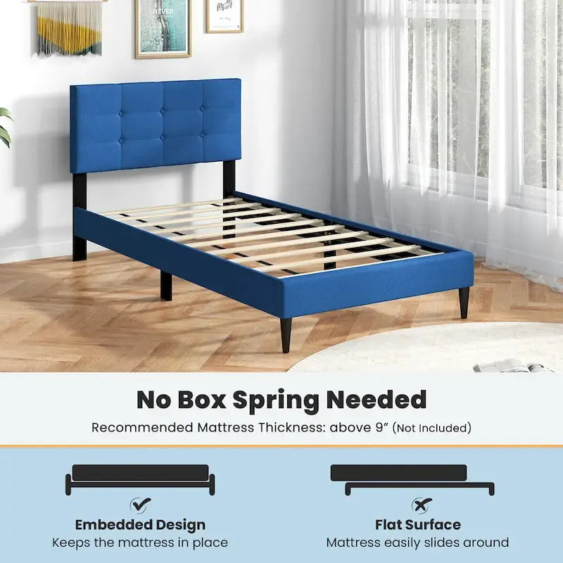 Twin Upholstered Platform Bed Button Tufted