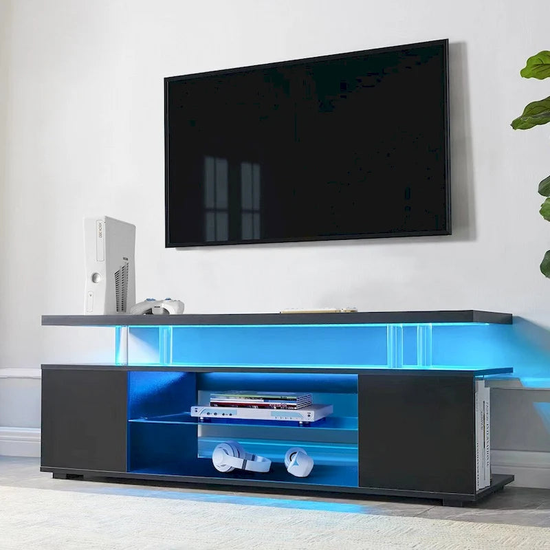 Black 51" TV Stand with LED & Open Storage for 70" TVs