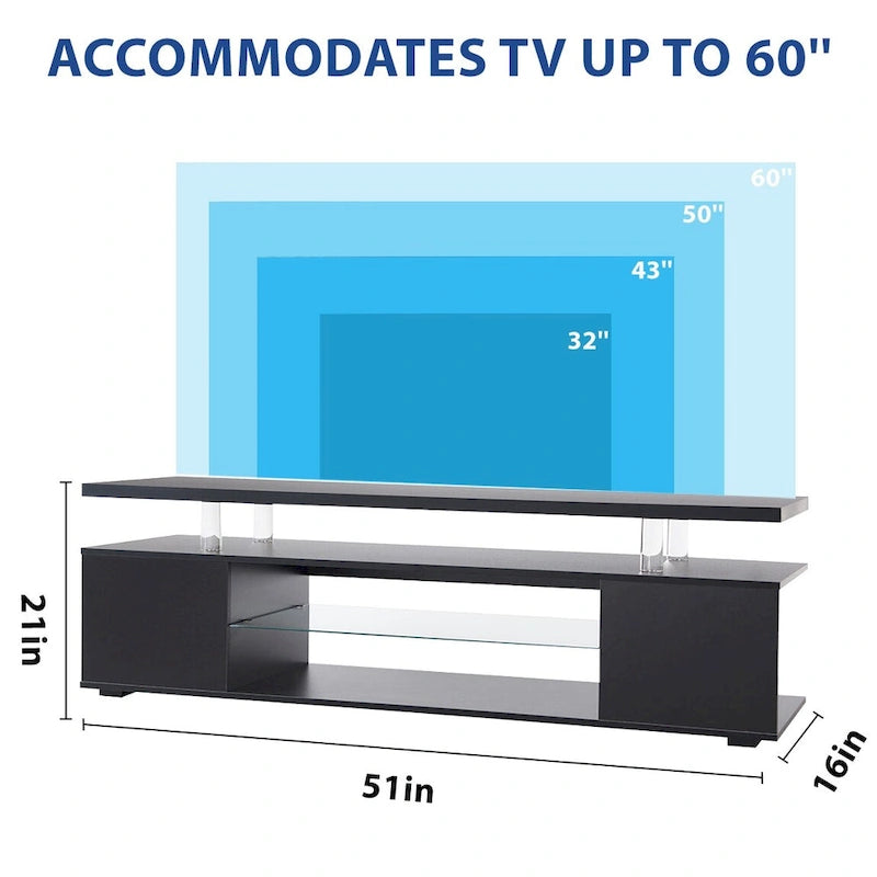 Black 51" TV Stand with LED & Open Storage for 70" TVs