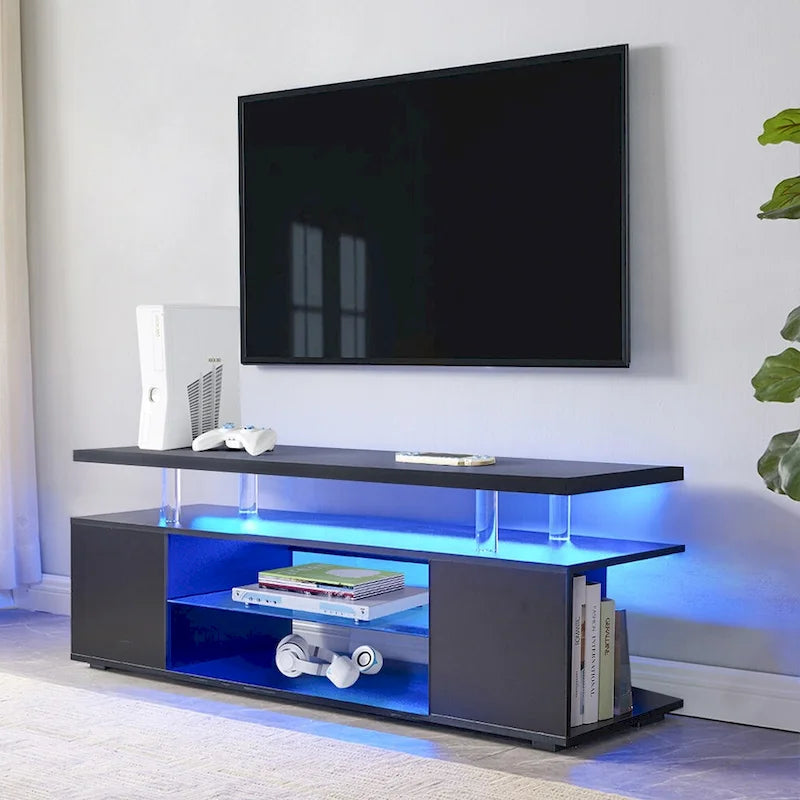 Black 51" TV Stand with LED & Open Storage for 70" TVs