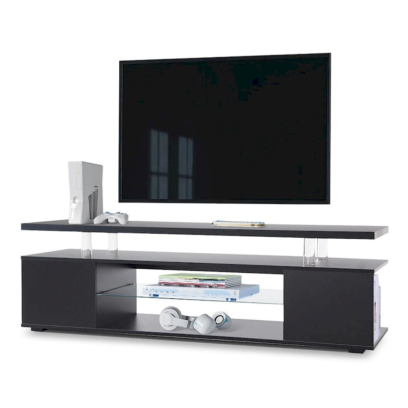 Black 51" TV Stand with LED & Open Storage for 70" TVs
