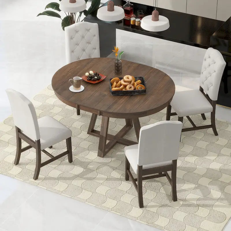 Walnut Expandable Round Dining Table