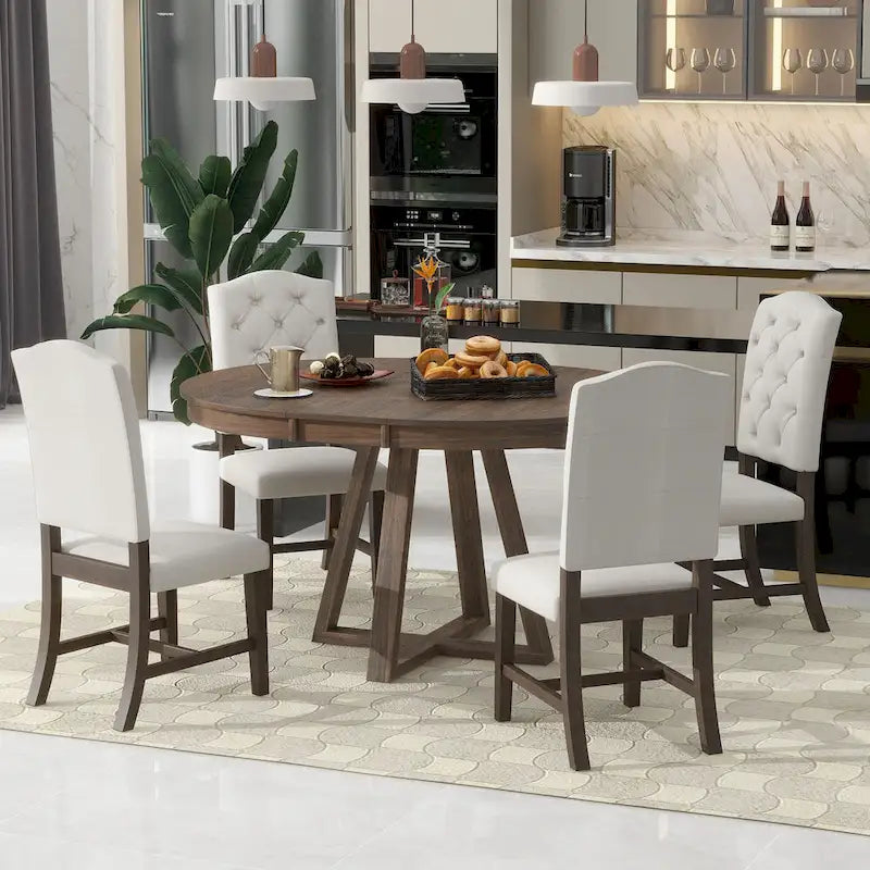 Walnut Expandable Round Dining Table