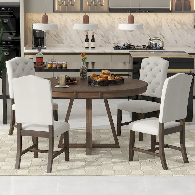 Walnut Expandable Round Dining Table