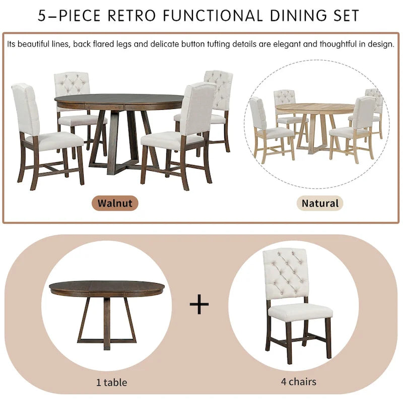 Walnut Expandable Round Dining Table