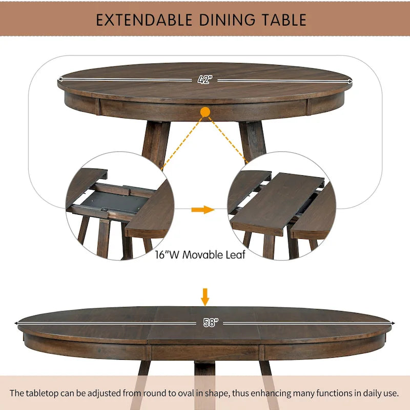 Walnut Expandable Round Dining Table