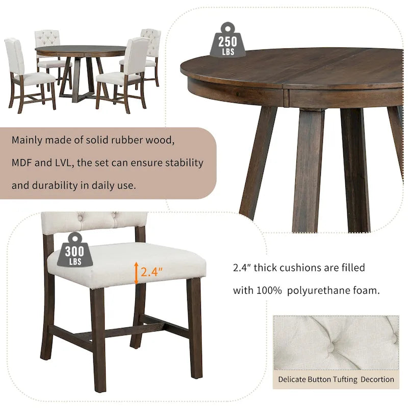 Walnut Expandable Round Dining Table