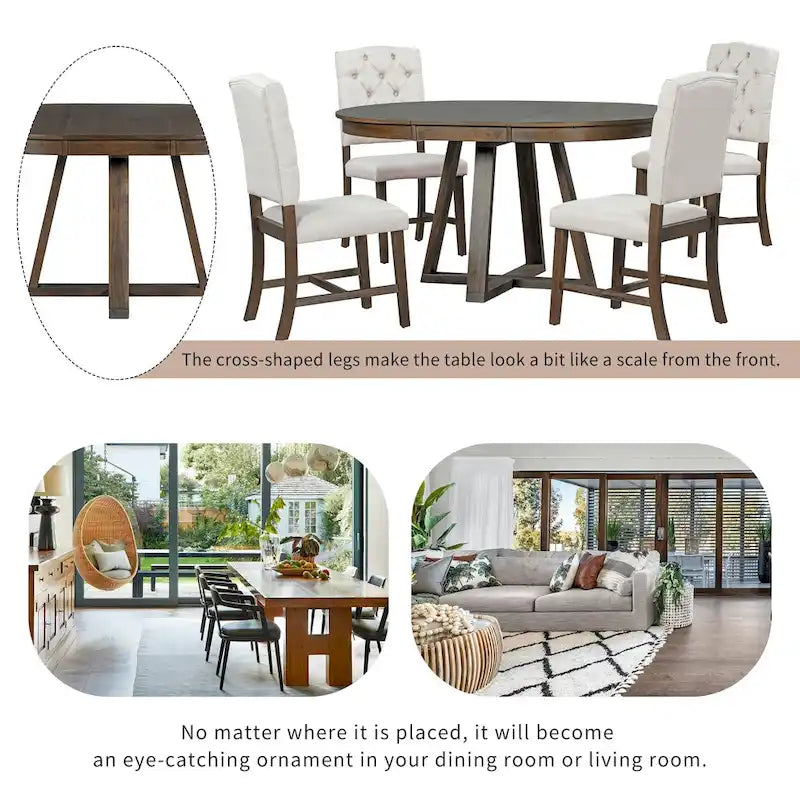Walnut Expandable Round Dining Table