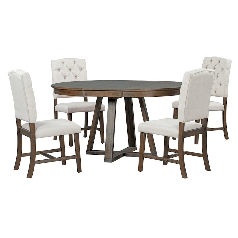 Walnut Expandable Round Dining Table