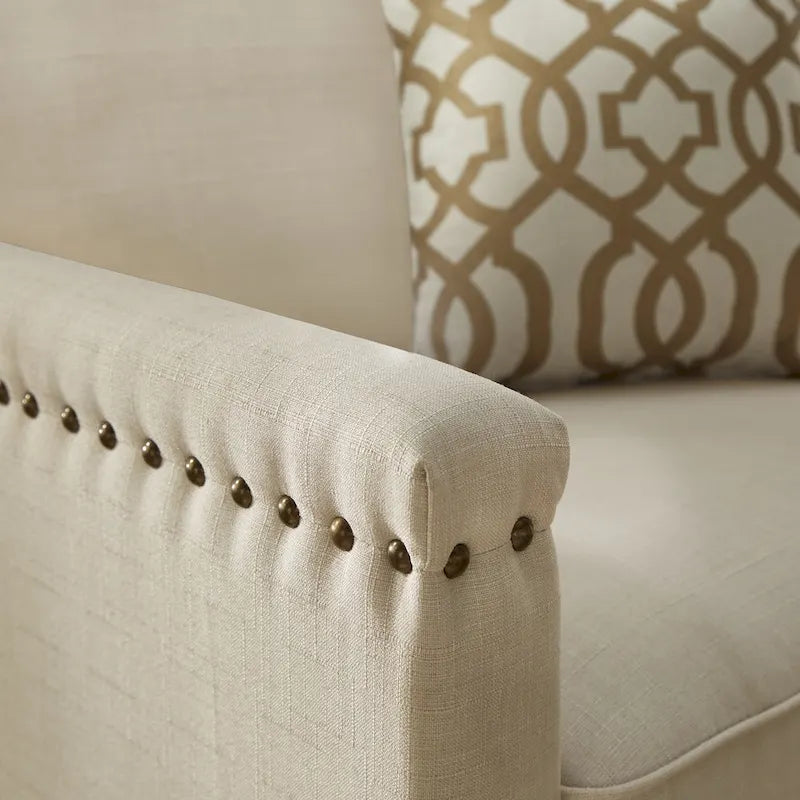 Ivory Fabric Chair with Nailhead Trim
