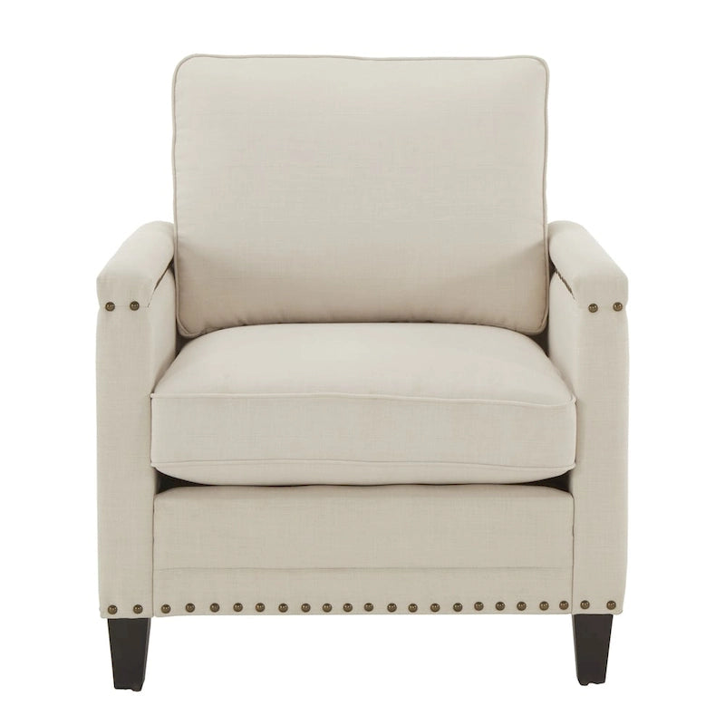 Ivory Fabric Chair with Nailhead Trim