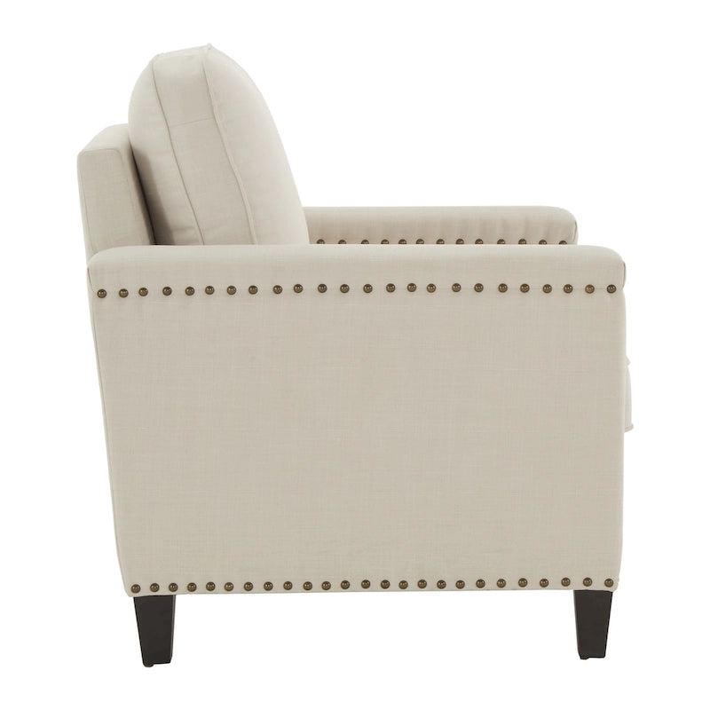 Ivory Fabric Chair with Nailhead Trim