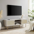 60" TV Stand with Rattan Sliding Doors & Metal Legs