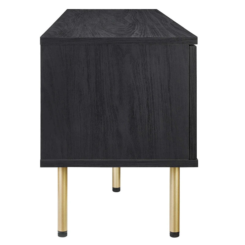 60" TV Stand with Rattan Sliding Doors & Metal Legs
