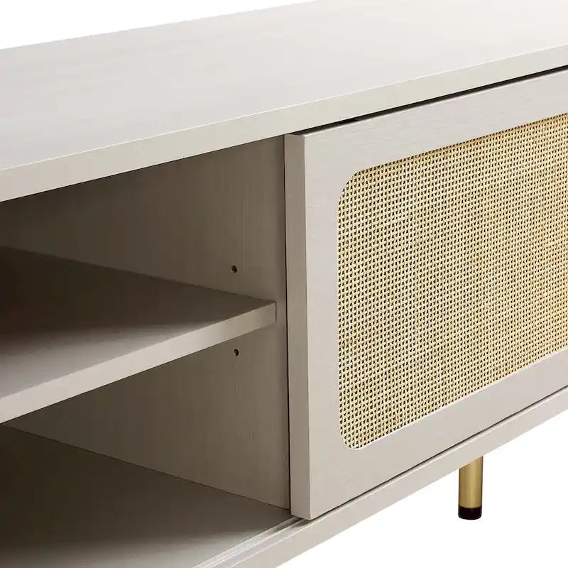 60" TV Stand with Rattan Sliding Doors & Metal Legs
