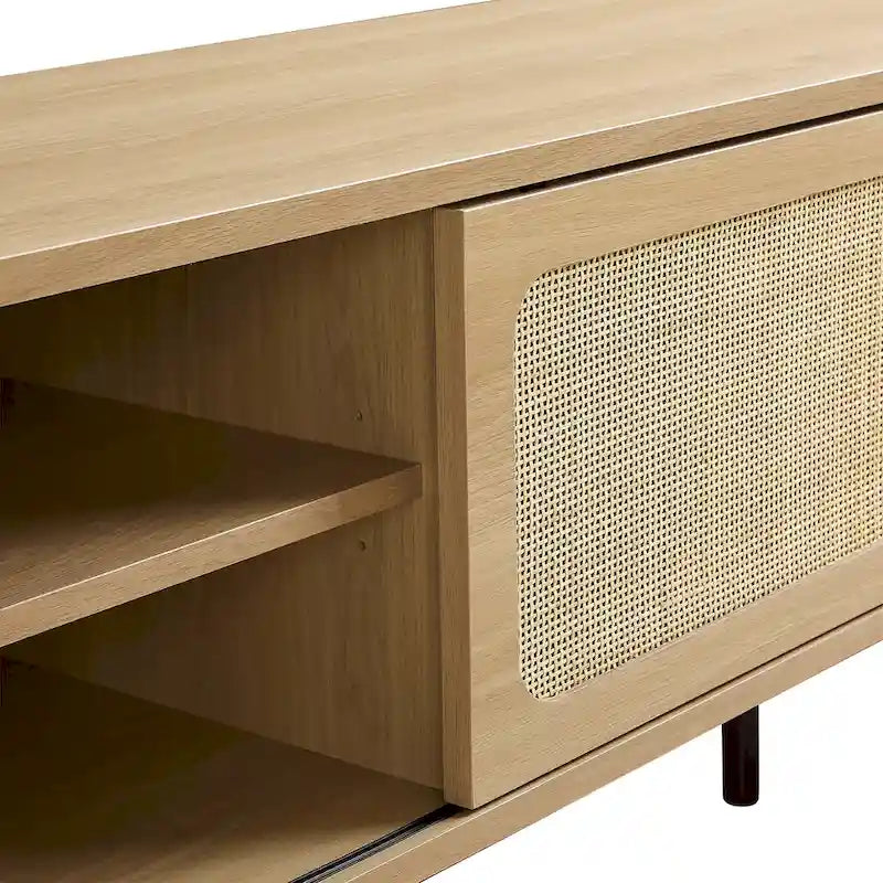 60" TV Stand with Rattan Sliding Doors & Metal Legs