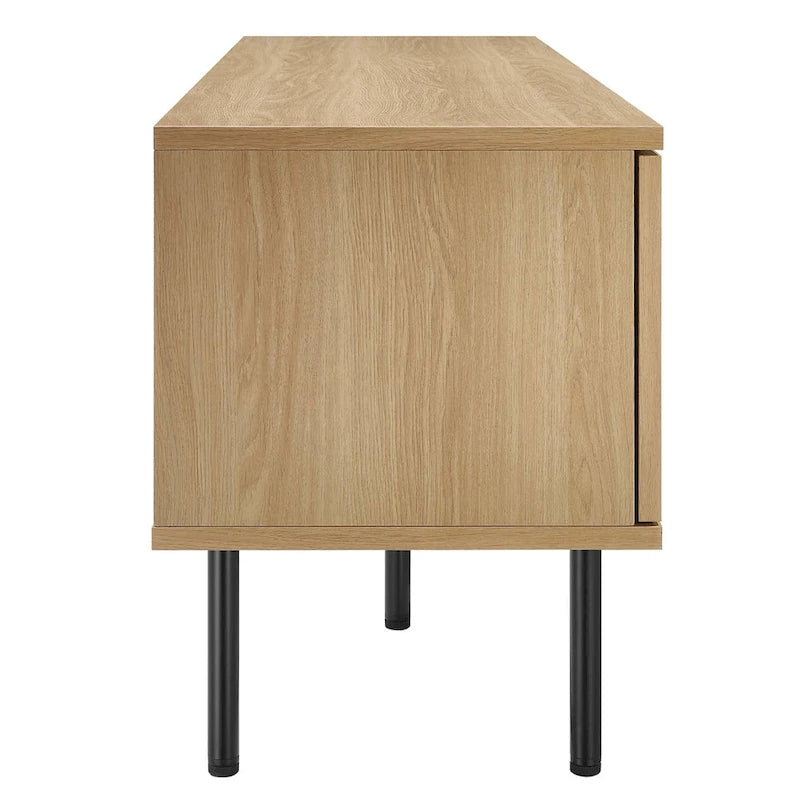 60" TV Stand with Rattan Sliding Doors & Metal Legs