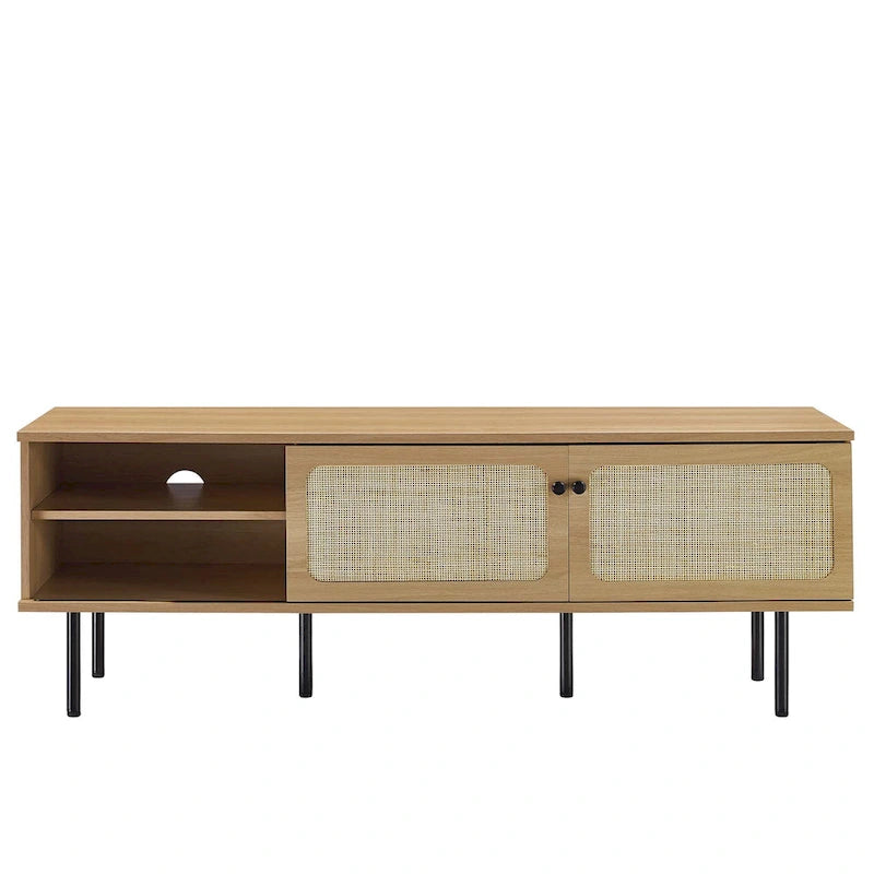 60" TV Stand with Rattan Sliding Doors & Metal Legs