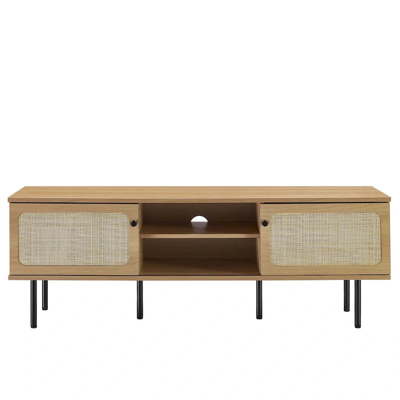 60" TV Stand with Rattan Sliding Doors & Metal Legs