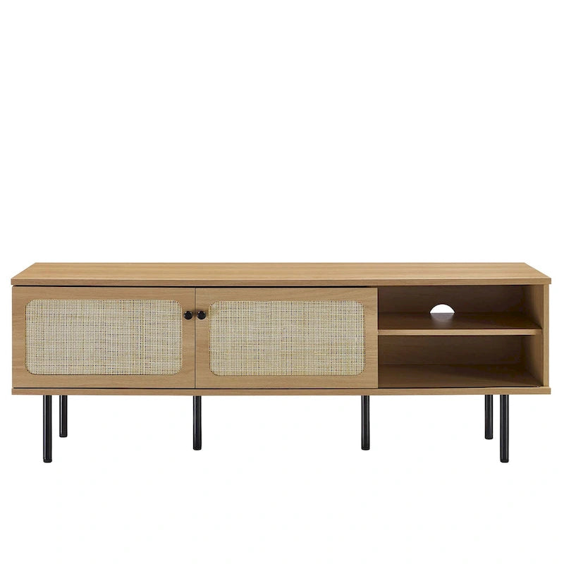 60" TV Stand with Rattan Sliding Doors & Metal Legs
