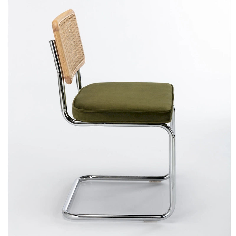 Cane Back Velvet Side Chair