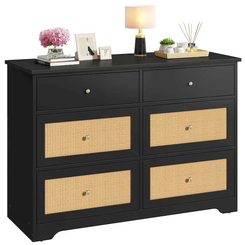 6-Drawer Rattan Storage Chest of Drawers Cabinet Dresser